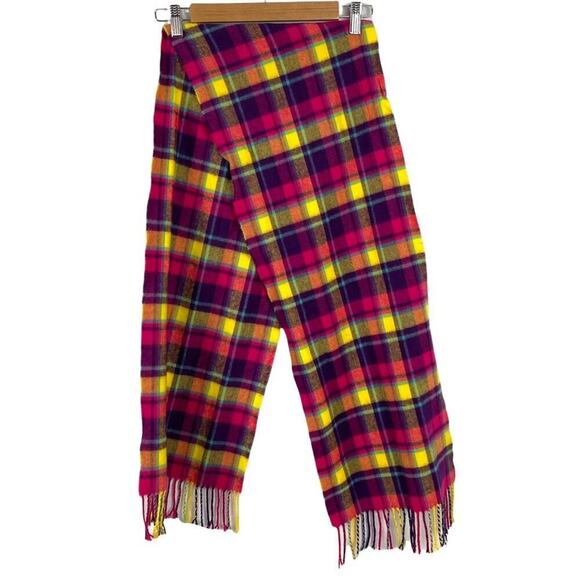 Manhattan Hat Company Multicolor Pink Purple Plaid Cashmere Feel Fringe Scarf - Picture 5 of 5